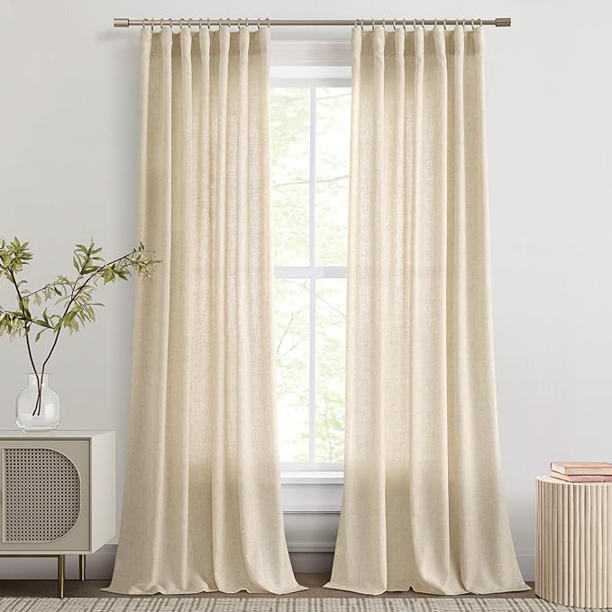 Joywell Long Curtains 96 Inches Linen Beige Curtains for Living Room Neutral Hook Tape Rod Pocket... | Amazon (US)