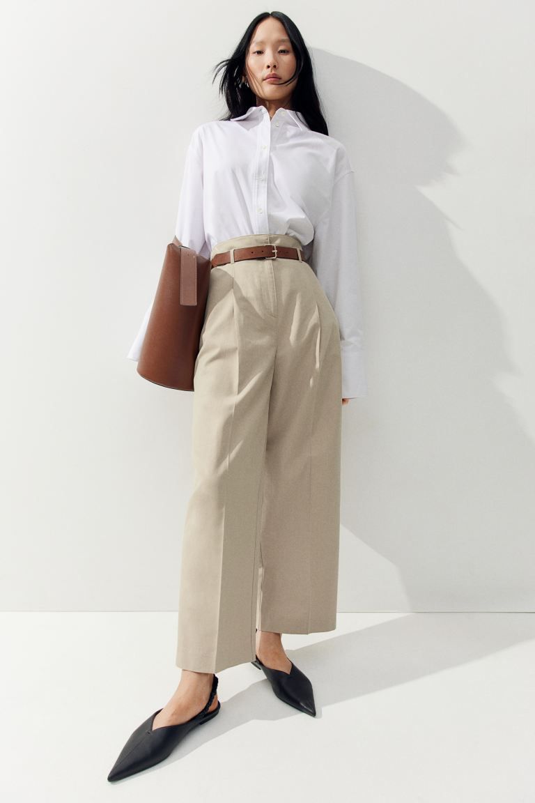 Creased Pants with Belt | Work Wear Style | Business Casual Outfits | H&M (US + CA)