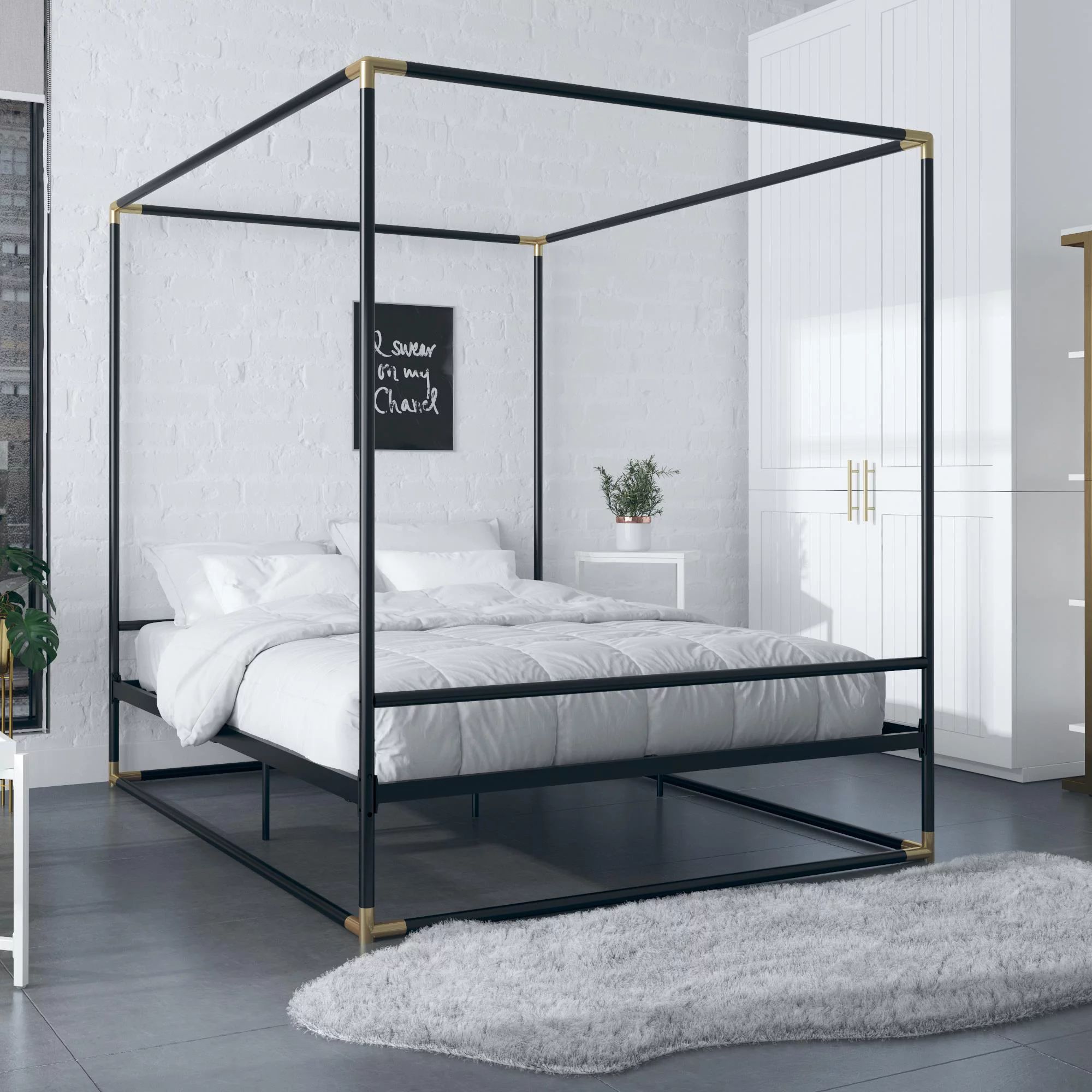 CosmoLiving Celeste Canopy Metal Bed, Full, Black/Gold | Walmart (US)