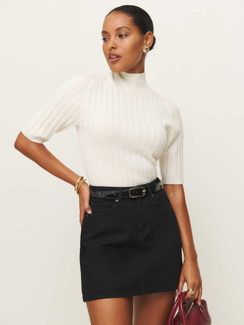 Lydia High Rise Denim Mini Skirt | Reformation (Global)