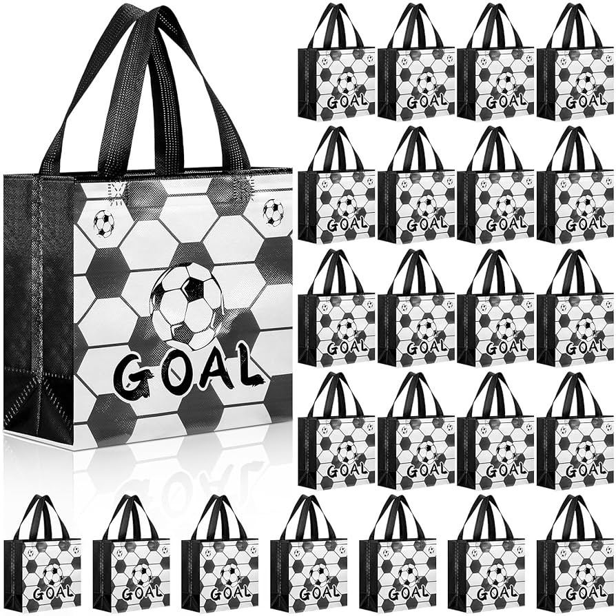 SilTriangle 48 Pcs Soccer Party Favor Bags Soccer Treat Bags Reusable Gift Handbag with Handle Sp... | Amazon (US)