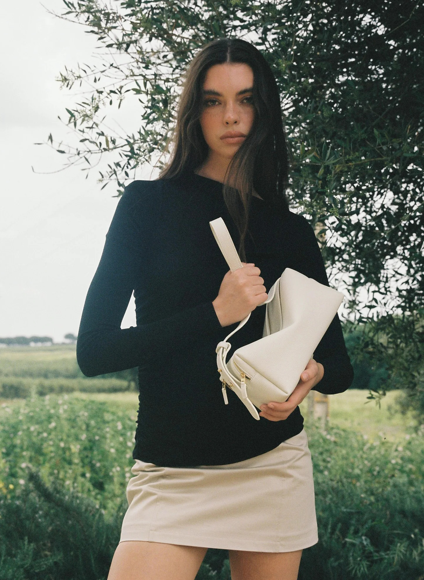 Trousse Pebbled Leather White - Minimalist Shoulder Bags - Elleme | Elleme