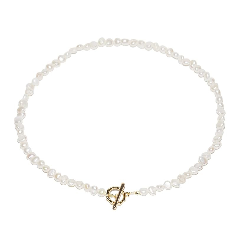 Irregular Baroque Pearl Choker Necklaces 18K Gold Plated Buckle Freshwater Pearl Necklace Everyda... | Amazon (US)