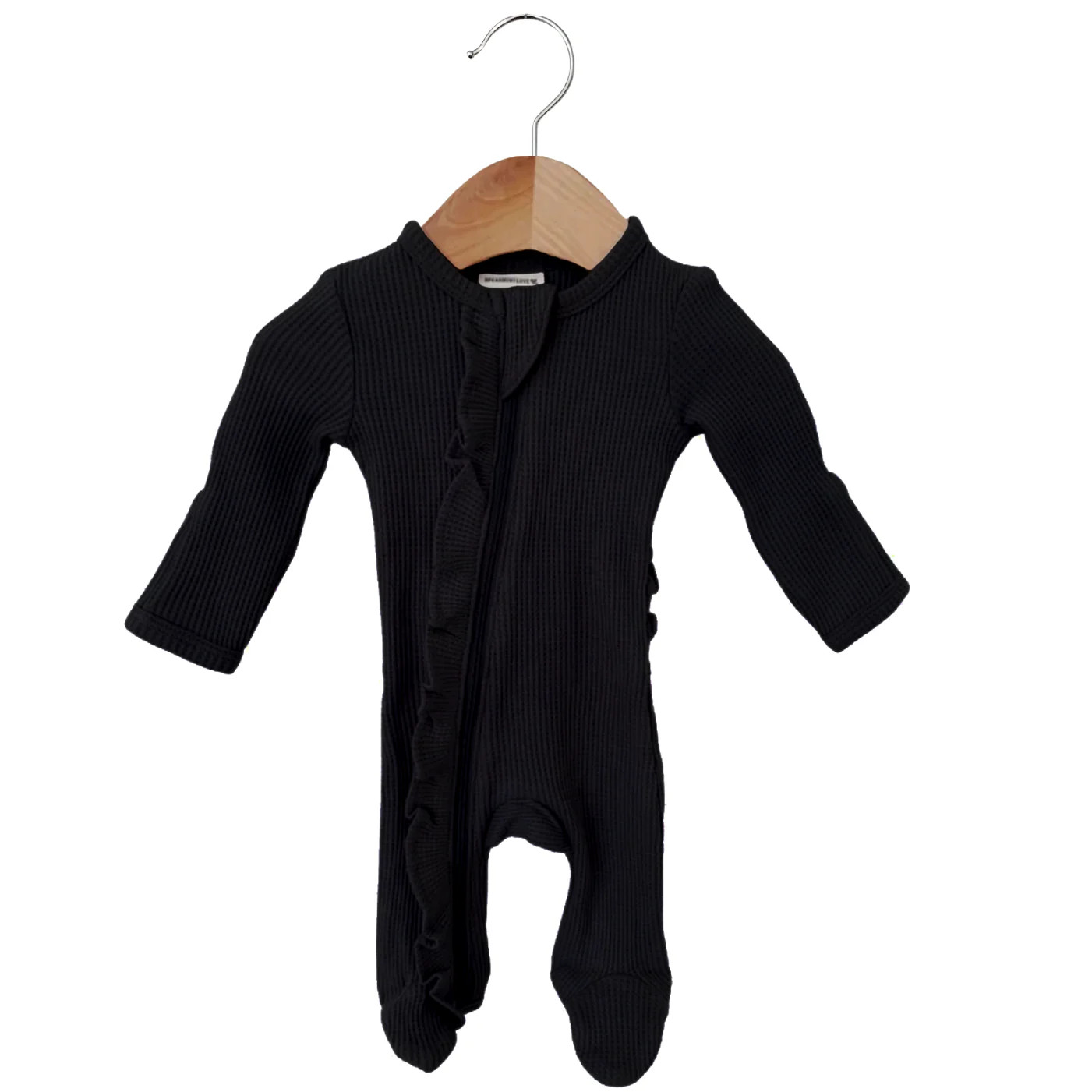 Organic Waffle Ruffle Zip Footie, Black | SpearmintLOVE