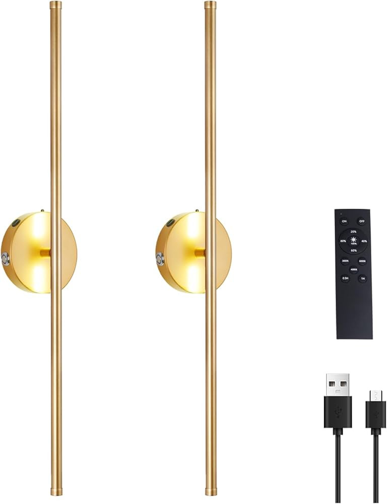 Battery Operated Wall Sconces Set of Two, USB Rechargeable Dimmable LED Wireless Wall Sconces wit... | Amazon (US)
