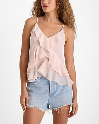 Metallic Striped V-neck Ruffle Front Cami | Express