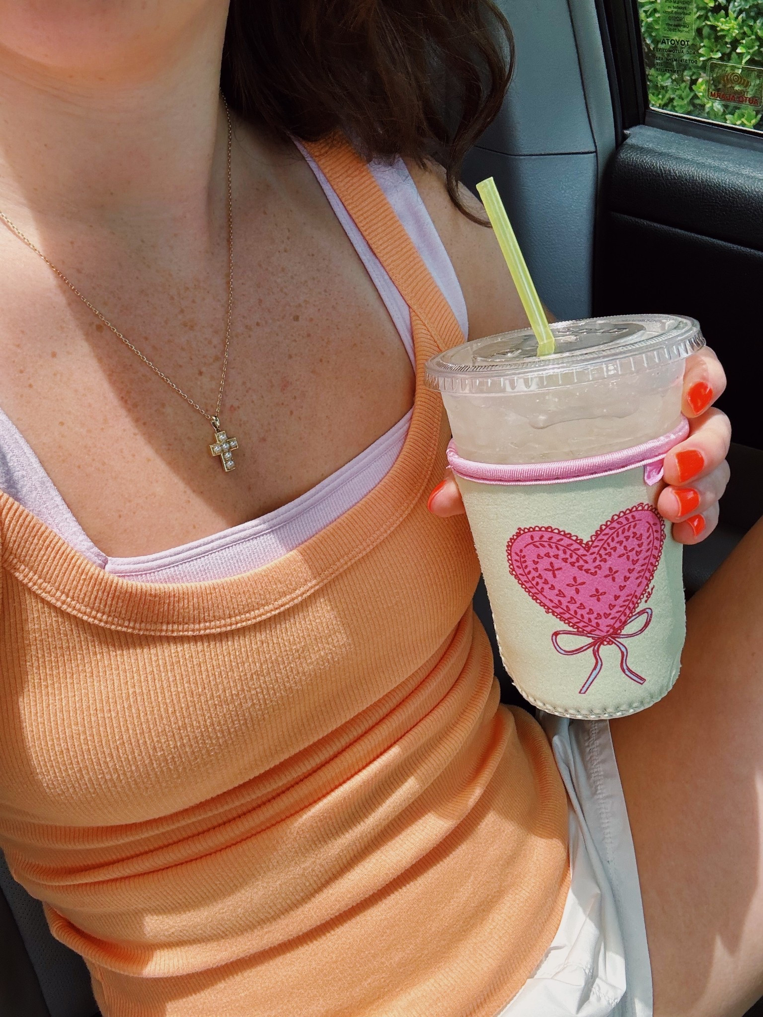 Summer outfit inspo, cute tank tops, orange and pink 