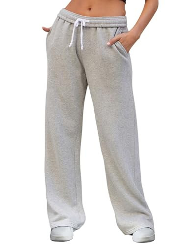 FACDIBY Women's Wide Leg Sweatpants High Waisted Baggy Interior Drawstring Sweatpants Straight Leg Sweat Pants, Grey M | Amazon (US)