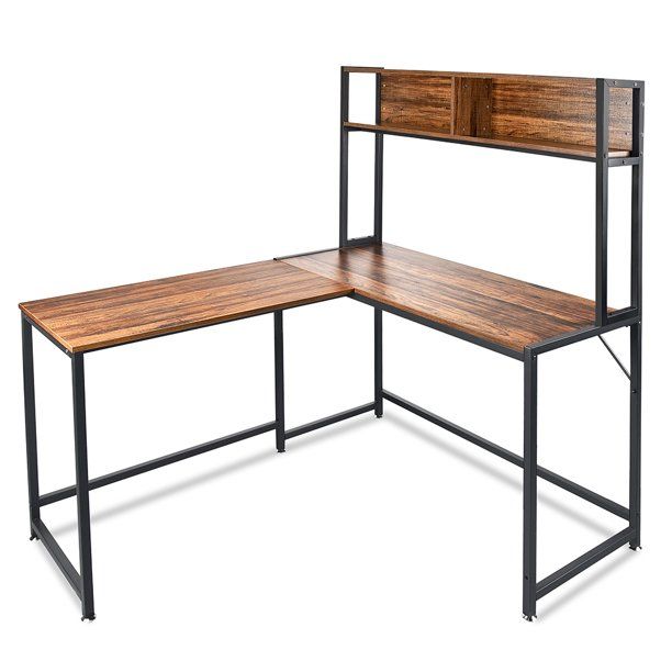 CUH L-Shaped Computer Desk Right Angle Corner Desk Laptop Study Table Desk for Home Office, Brown... | Walmart (US)
