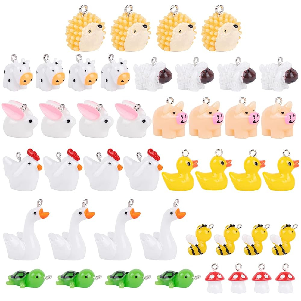 Framendino, 44 Pieces Resin Animal Charms Cute Goose Mushroom Duck Cow Bee Chicken Rabbit Turtle ... | Amazon (US)