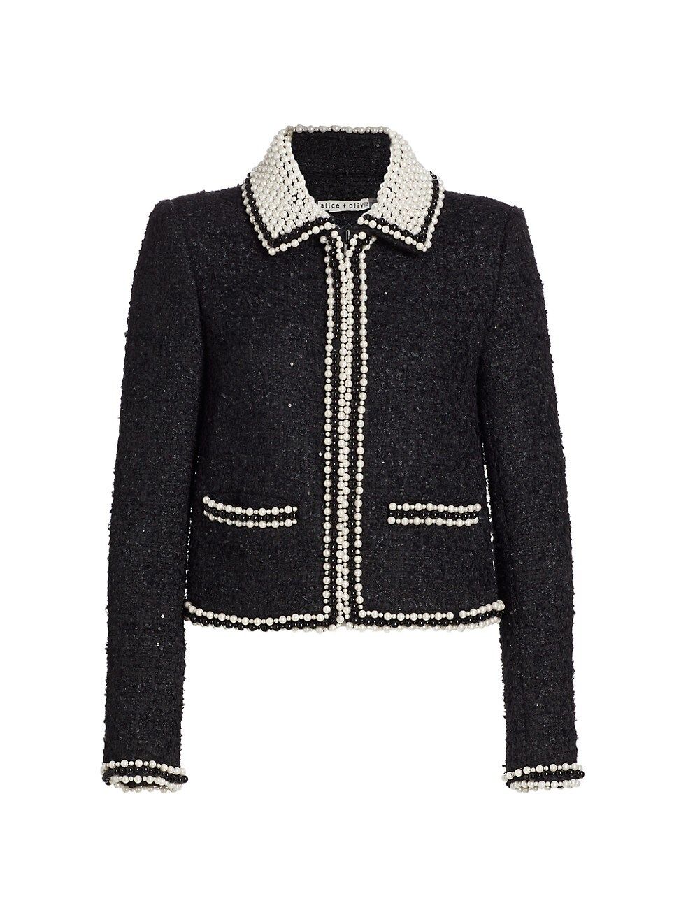 Alice + Olivia Kidman Pearl-Embellished Boxy Jacket | Saks Fifth Avenue