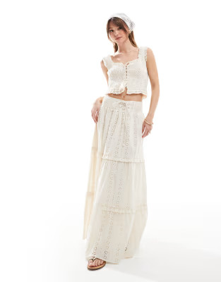 The Frolic exclusive broderie shirred tie detail top and maxi skirt co-ord in cream | ASOS (Global)