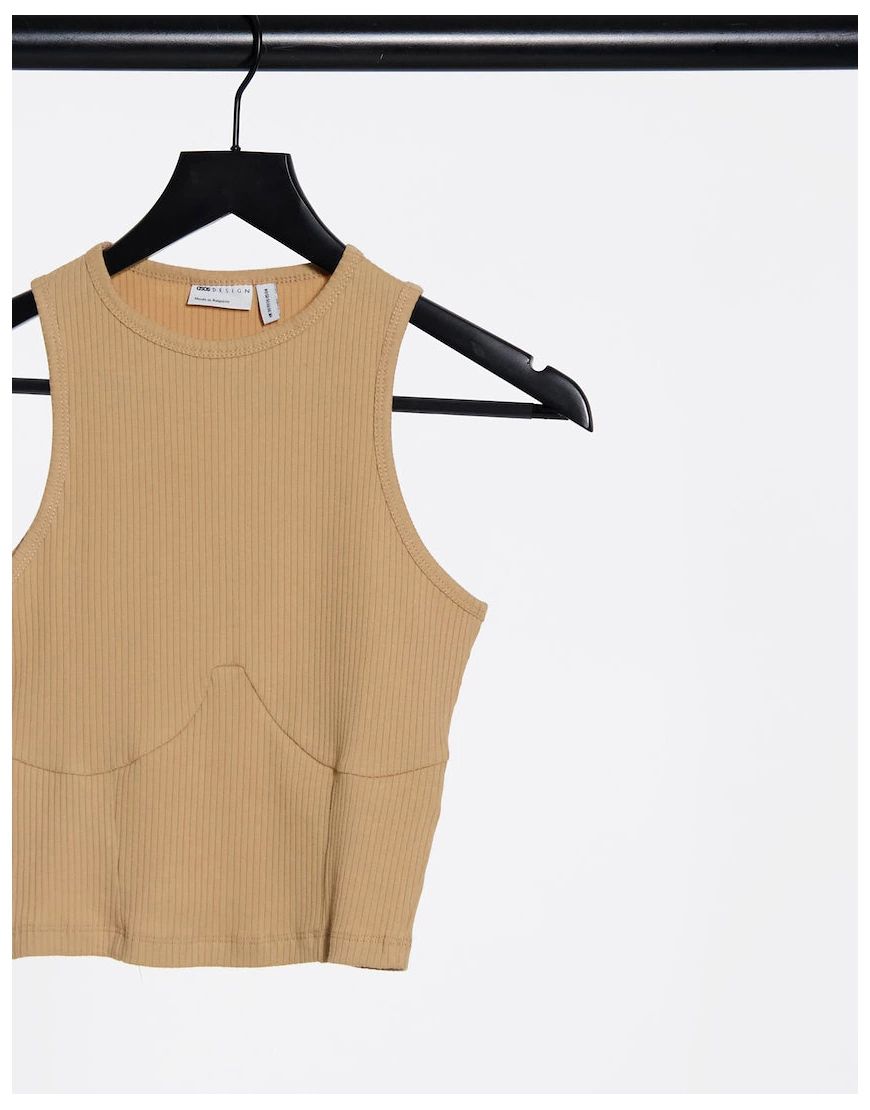 ASOS DESIGN Hourglass rib racer tank with bust seams in beige-Neutral | ASOS (Global)