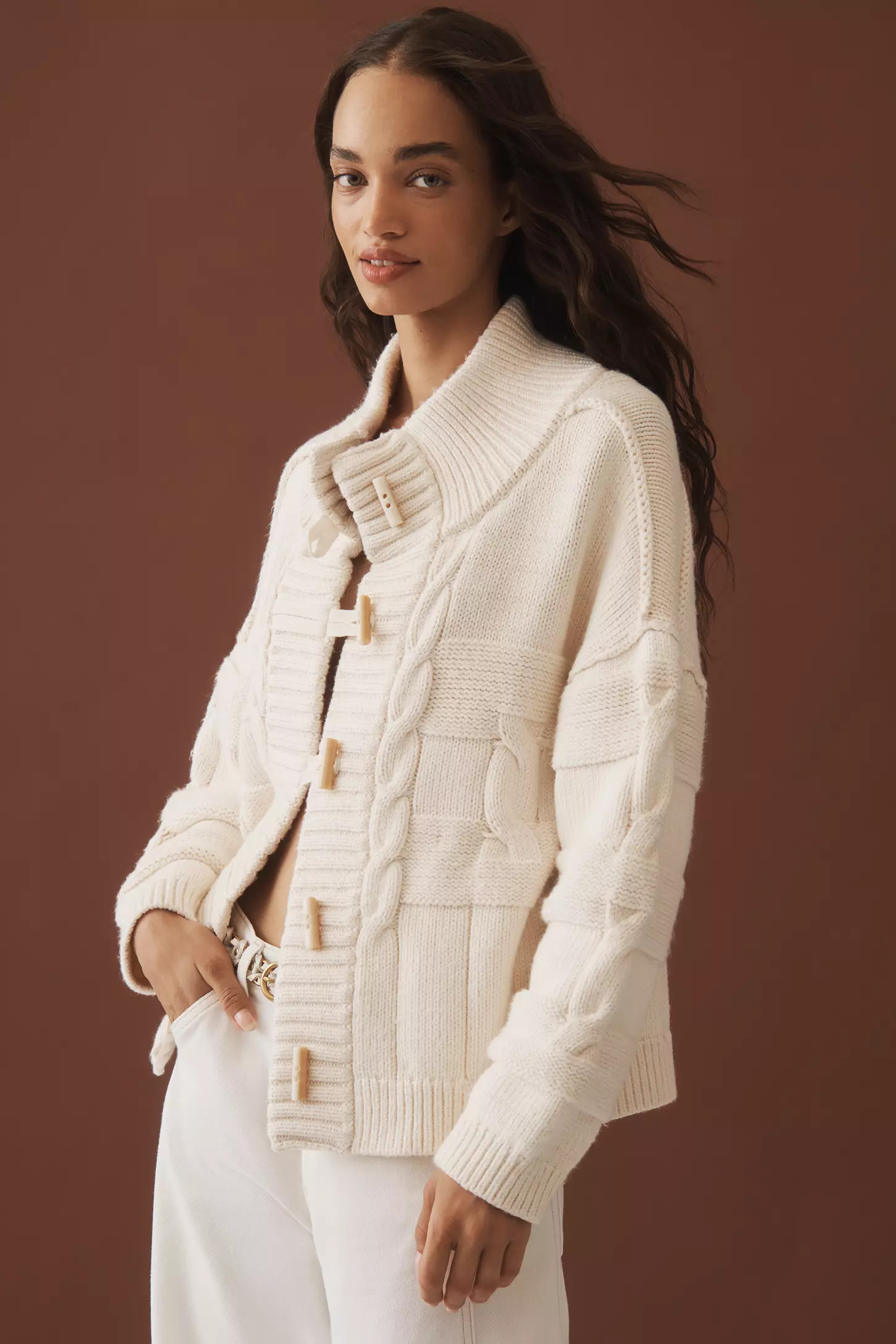 Pilcro Chunky Cable-Knit Toggle Cardigan Sweater | Anthropologie (US)