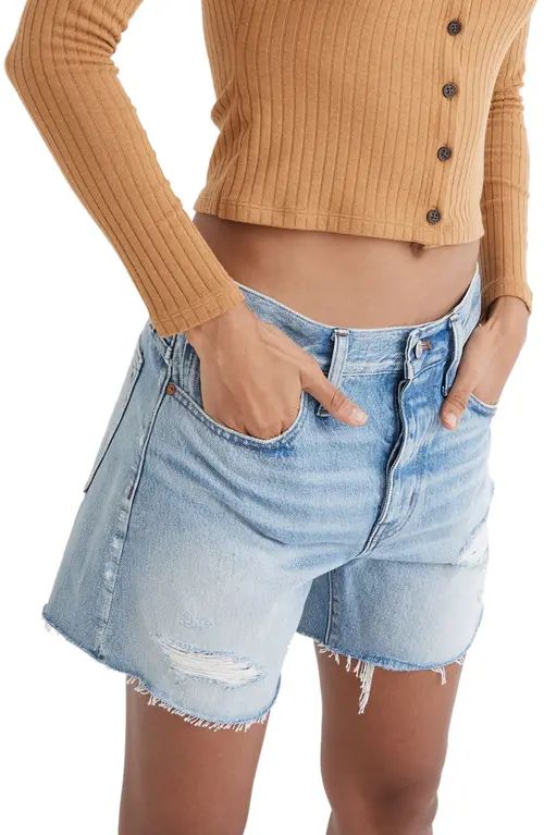 Madewell Women's Relaxed Ripped Mid Length Denim Shorts in Steenwick at Nordstrom, Size 32 | Nordstrom