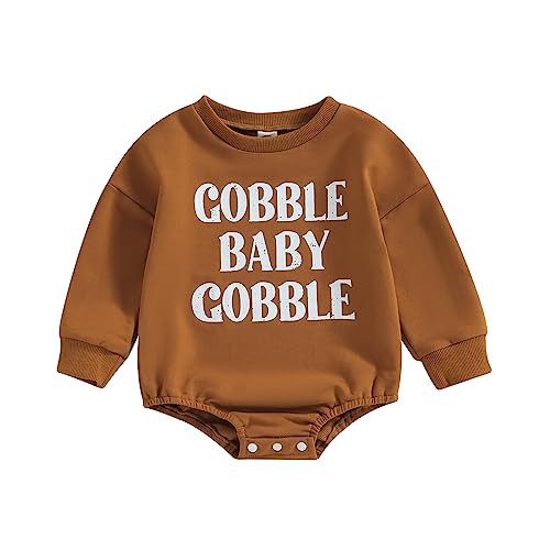 FYBITBO Thanksgiving Baby Girl Boy Outfit Turkey Pullover Sweatshirt Romper Long Sleeve Onesie Cute Fall Clothes (12-18 Months,Brown gobble baby) | Amazon (US)
