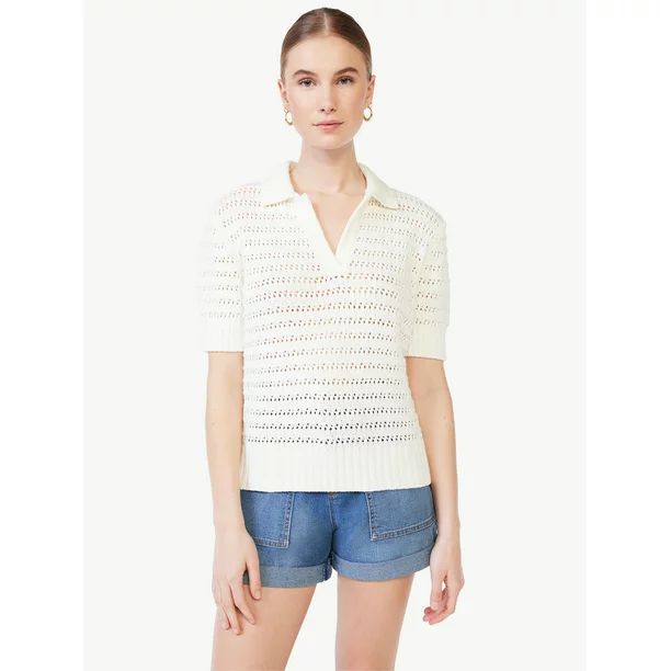 Scoop Women's Openwork Crochet Polo Shirt | Walmart (US)