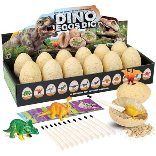 Dinosaur Eggs Excavation Dig Kit, 12 Dino Eggs Dig Kit & Surprise Dinosaurs Toys for Kids, Dinosaur Egg Toys for Easter Birthday Party Gifts for Boys & Girls Ages 6 7 8 9 10 11 12 Years Old | Amazon (US)