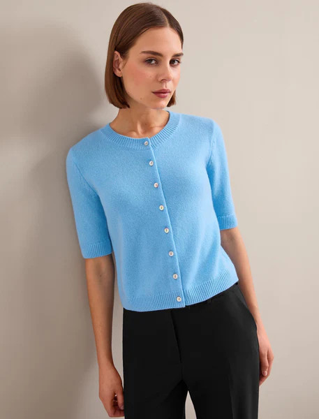 Clara Cashmere Short Sleeve Cardigan - Sky Blue | Cefinn