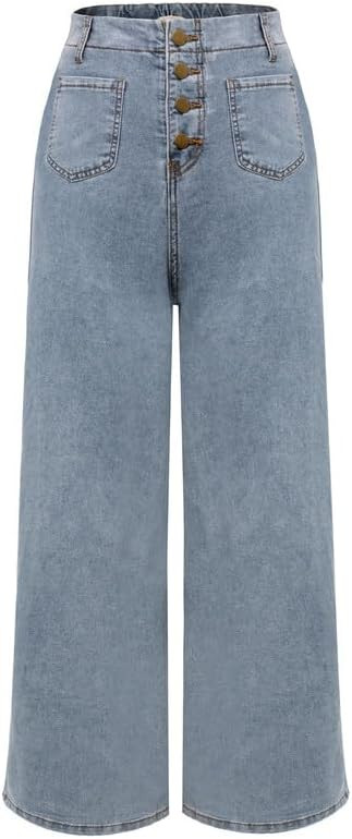 Belle Poque Women's Wide Leg Jeans High Waisted Stretchy Straight Leg Button Fly Denim Pants Trou... | Amazon (US)