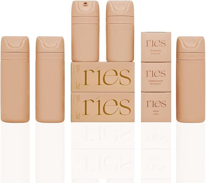 RIES Essential Refillable Toiletry Travel Bottles – Set of 5 (3.4oz & 1.7oz) Airless Pump Conta... | Amazon (US)