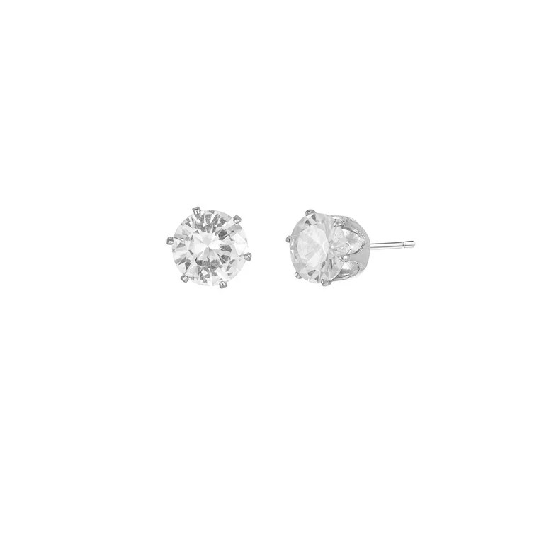 Time and Tru Women's Silvertone Cubic Zirconia Stud | Walmart (US)