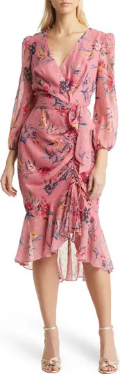 Eliza J Metallic Fleck Floral Long Sleeve Body-Con Dress | Nordstrom | Nordstrom
