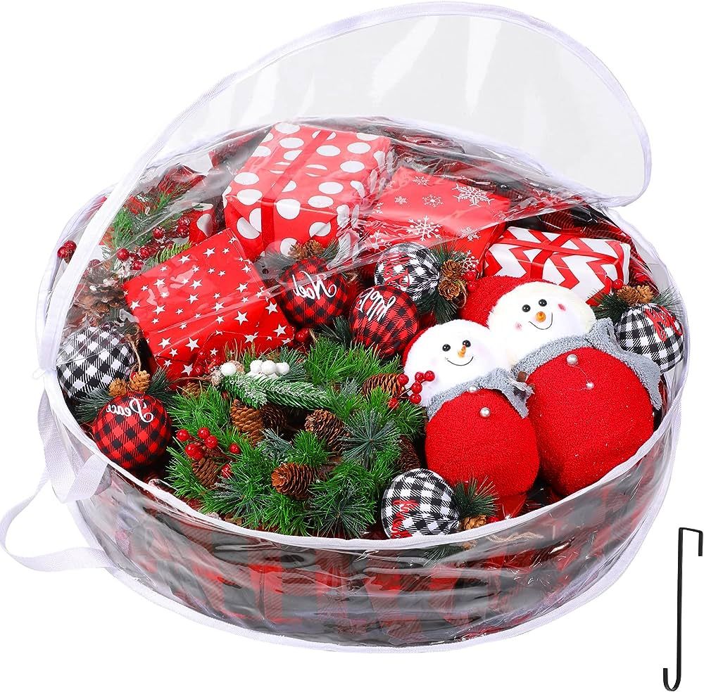 Wreath Storage Bag Wreath Storage Container, 30 x 7 Inch Zippered Bag with 2 Pieces Stainless Ste... | Amazon (US)