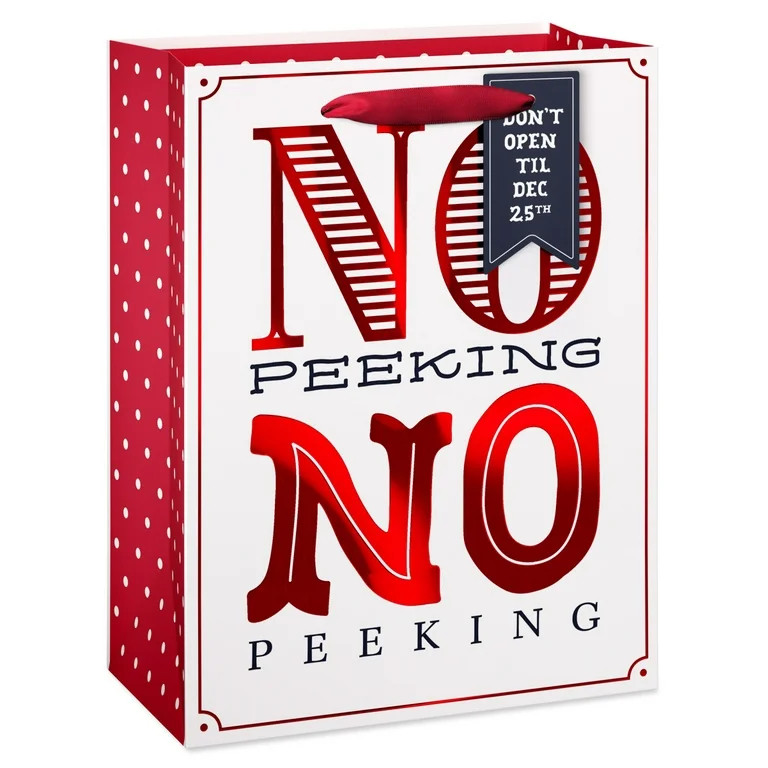 American Greetings 9 in. Medium Christmas White Gift Bag, No Peaking (1-Count) | Walmart (US)
