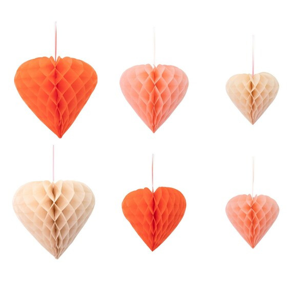 Heart Honeycomb Decorations set of 6 | Etsy | Etsy (US)