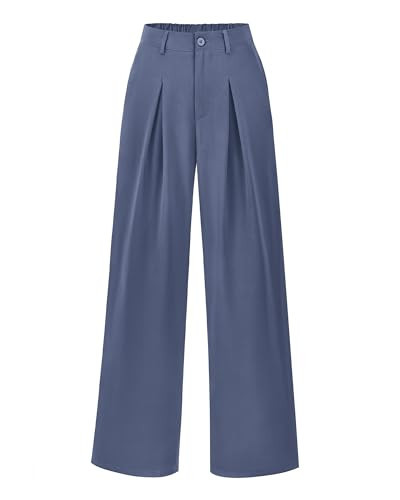 BTFBM Women High Waist Palazzo Pants Summer 2026 Casual Wide Leg Trousers Loose Work Office Business Suit Pant Pockets(Grey Blue, Medium) | Amazon (US)