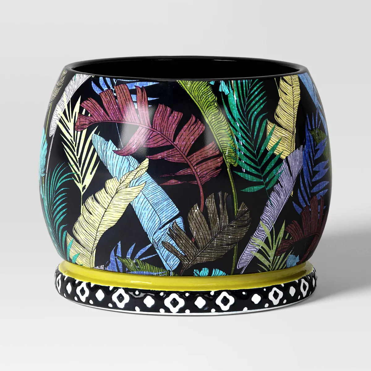 Floral Ceramic Indoor Outdoor Planter Pot 8.11"x8.11" Black - Threshold™ | Target