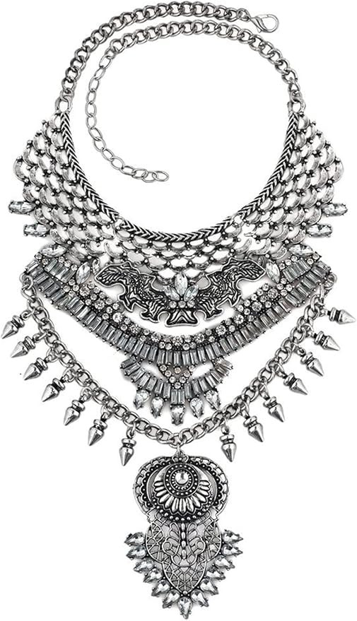 Long Tassel Chunky Boho Coin Statement Necklace For Women Silver | Amazon (US)