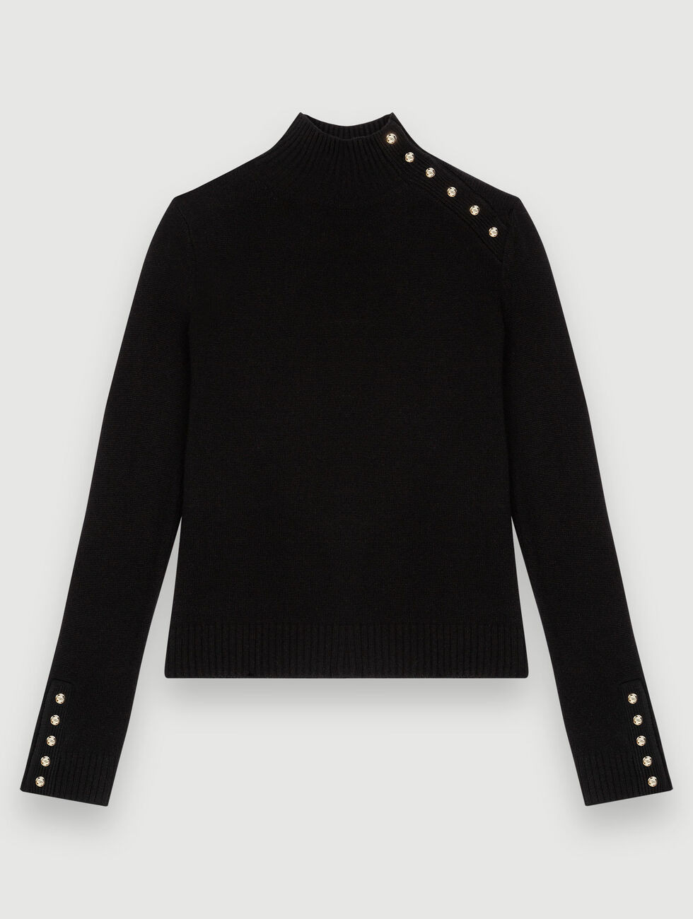 Cashmere sweater with gold snap buttons Black / Gray for Women | Maje | Maje US