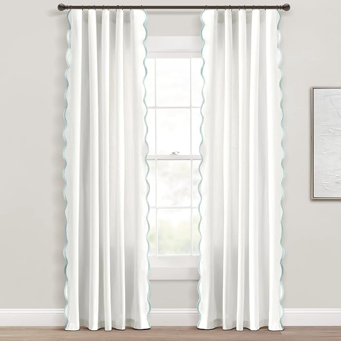 Lush Decor Coastal Chic Scalloped Edge Light Filtering Window Curtain Panels Pair, 52" W x 84" L,... | Amazon (US)