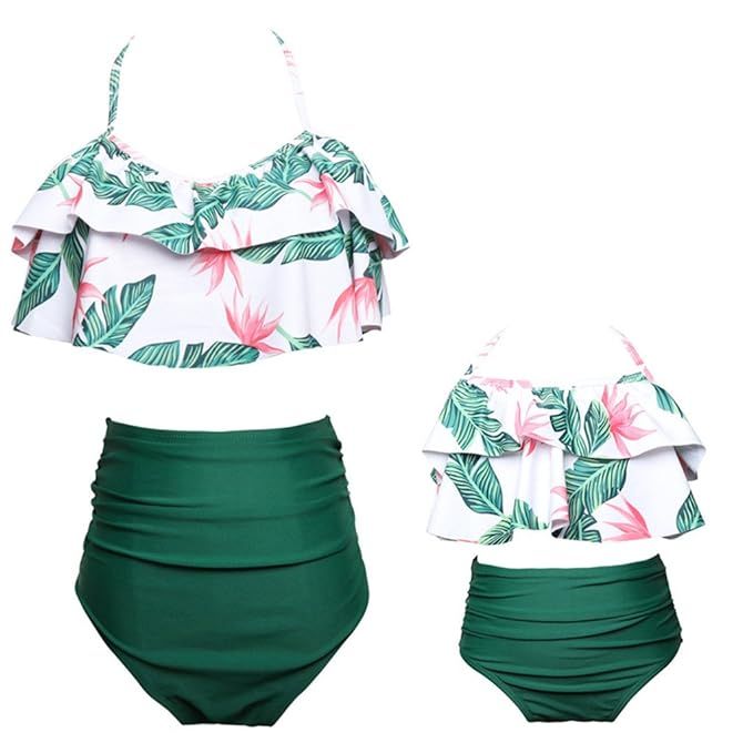 Mommy and Me Swimsuits High Waisted Family Matching Swimwear Baby Girls Floral Printed Bikini Set | Amazon (US)
