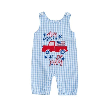 BemeyourBBs Newborn Baby Boy Girl My First 4th of July Outfit Patriot Independent Day Clothes Summer Romper Overall Sleeveless Plaid Letters USA Flag in Truck Printed Jumpsuit Overalls Shorts | Walmart (US)