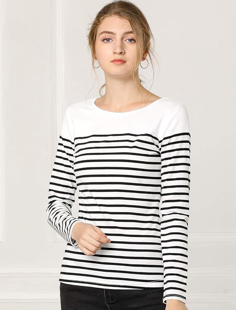 Allegra K Women's Halloween Color Block Long Sleeve Striped T-Shirt | Amazon (US)