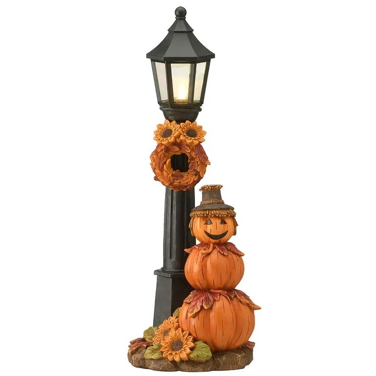 13.75" Orange LED Lighted Thanksgiving Pumpkin Scarecrow and Lamppost Tabletop Decor | Walmart (US)