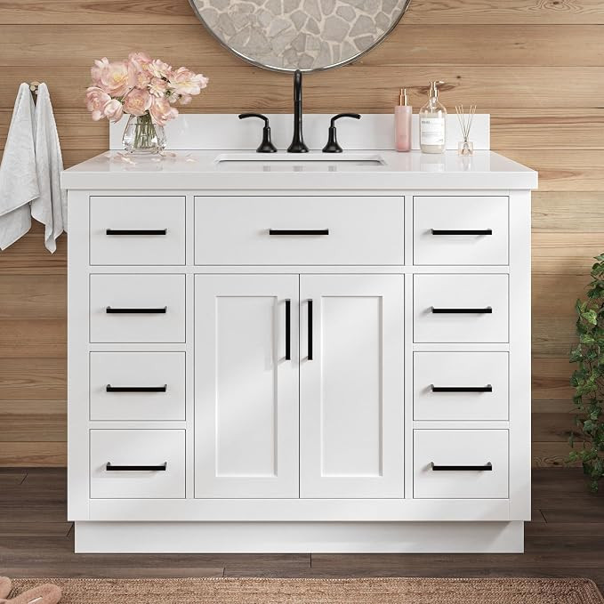 ARIEL Hepburn 42-inch Bathroom Vanity with Sink,Solid Wood, 1.5-inch Pure White Quartz Countertop... | Amazon (US)