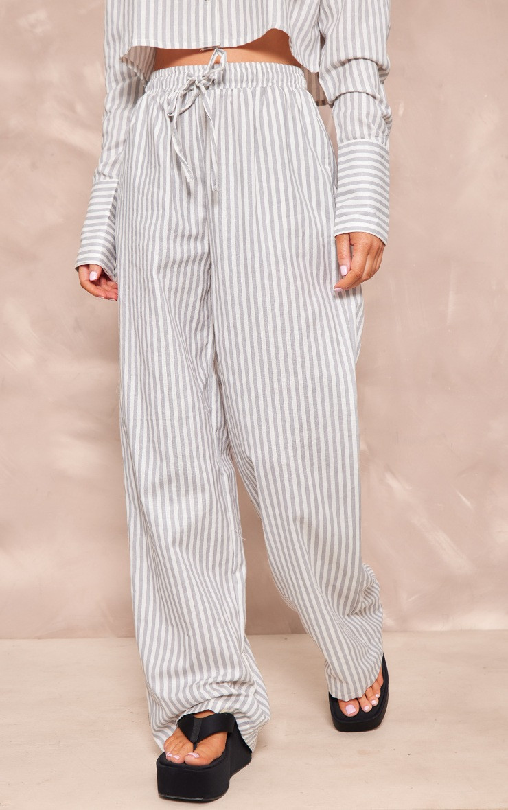 Grey Pinstripe Woven Tie Waist Pants | PrettyLittleThing US