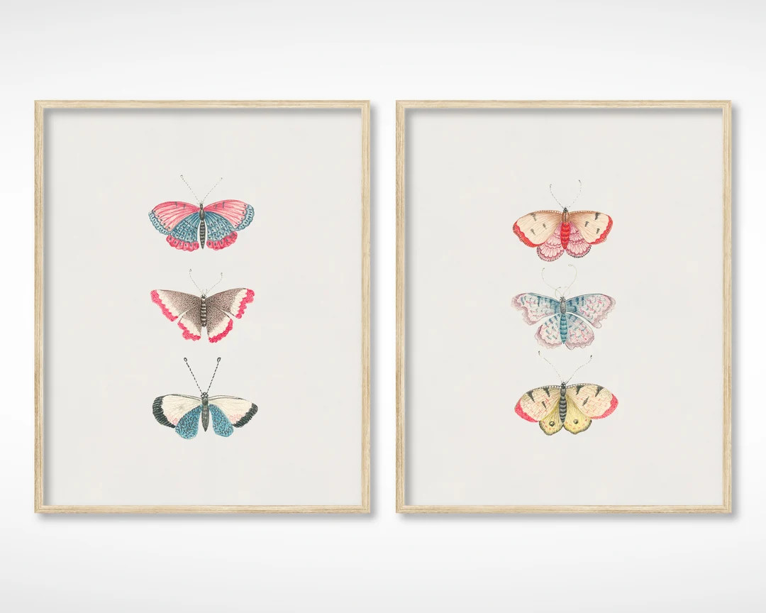 Vintage Butterfly Illustration Art Print Set of 2 | Monarch Butterfly | Nursery Art Set | Boho Ar... | Etsy (US)