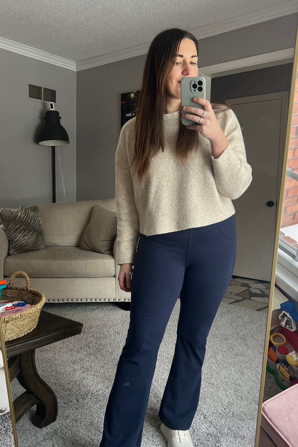 Simple mom style outfit while I work from home! I am wearing a super comfortable and slightly cropped sweater from target (I own it in multiple colors) with Halara Navy pants that can be work casually or for work. I paired this outfit with my Kiziks because they are so easy to slip on and off. 

#LTKShoeCrush #LTKFindsUnder100 #LTKStyleTip