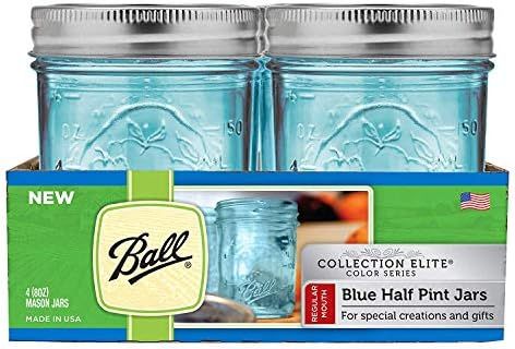 Ball Regular Mouth Elite Collection Half Pint Mason Jars with Lids and Bands, 8-Ounces, Blue (4-P... | Amazon (US)