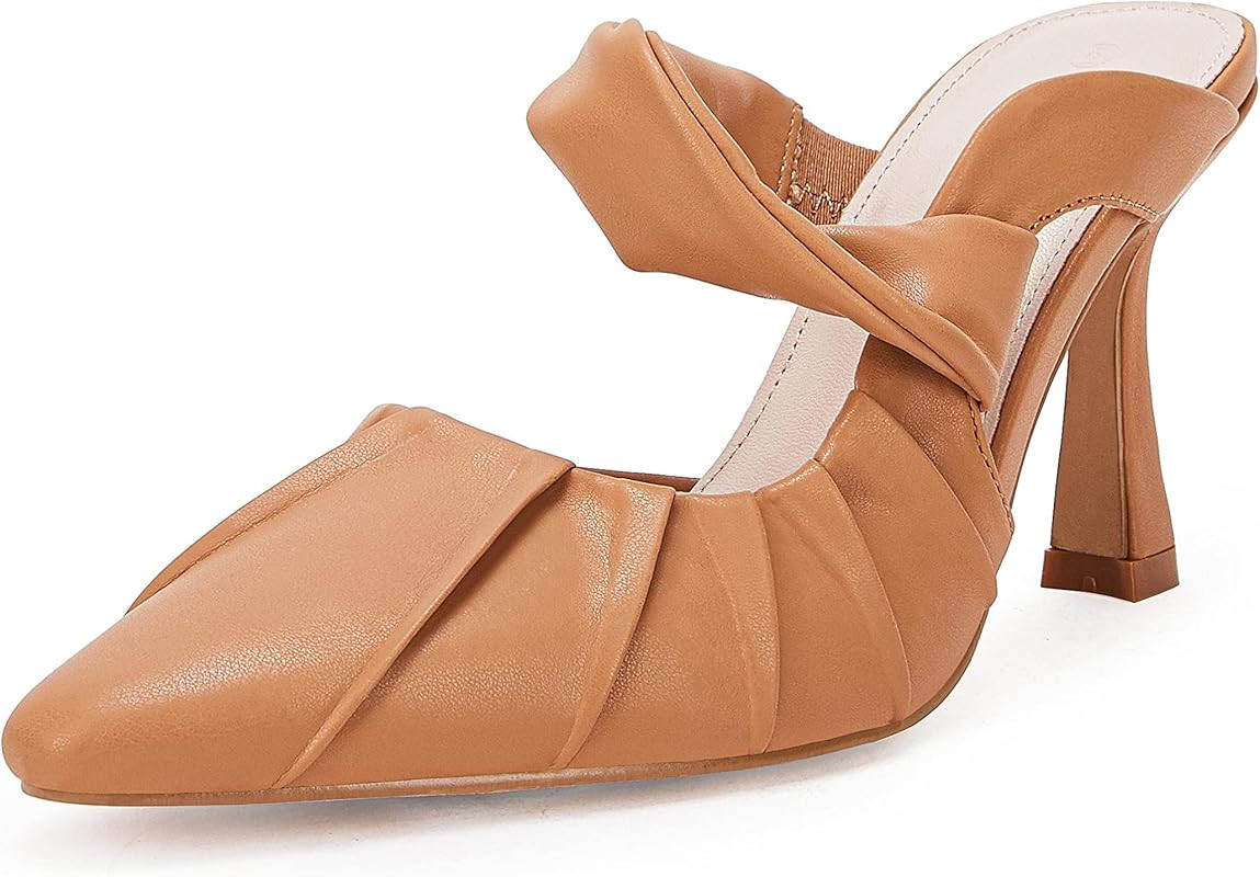 Coutgo Women’s Stiletto Heel Sandals Closed Pointed Toe Tucked Edges Strappy Mules Dress Pump S... | Amazon (US)