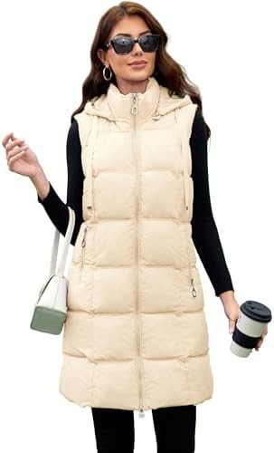 Long Puffer Vest for Women with Removable Hood Thickened Fleece-Lined Warm Packable Extended Long... | Amazon (US)