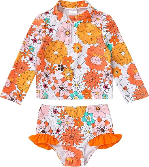 Toddler Kids Baby Girls Summer Swimsuit Set Rash Guard Beach Wear with UPF 50+ Kids Tankini Bathi... | Amazon (US)
