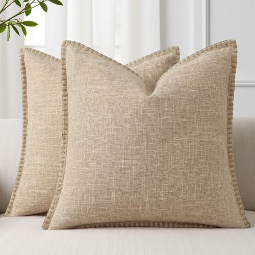 decorUhome Taupe Faux Linen Outdoor Throw Pillow Covers 20x20 Set of 2 | Amazon (US)