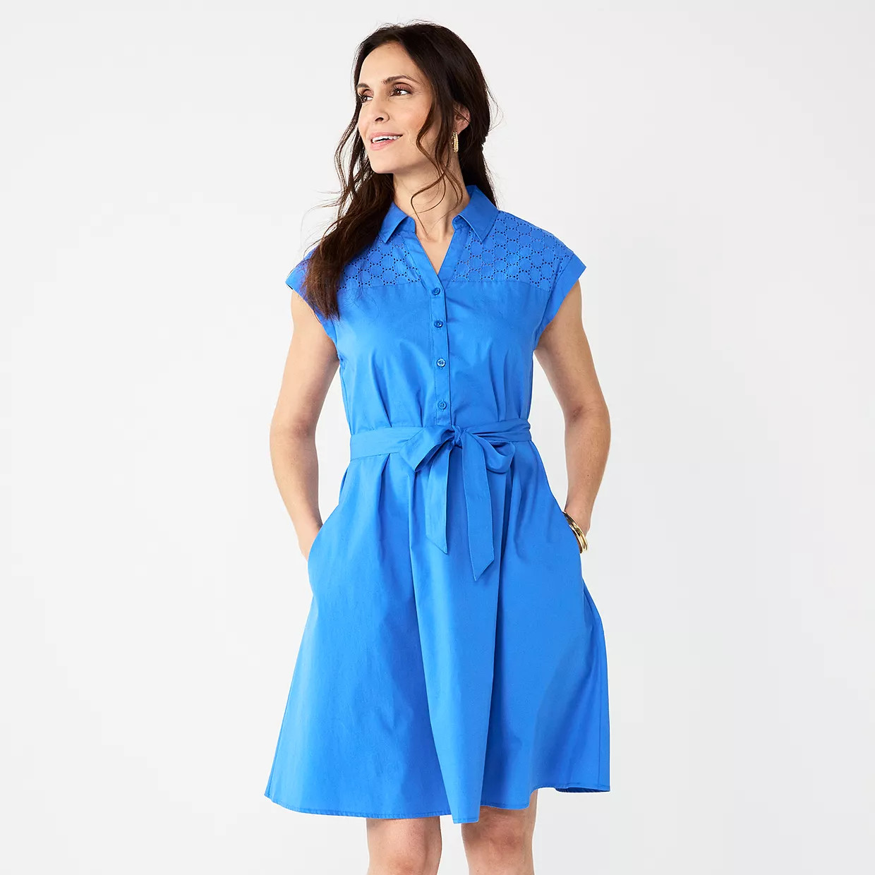 Women's Croft & Barrow® Eyelet Knot Waist Dress | Kohl's