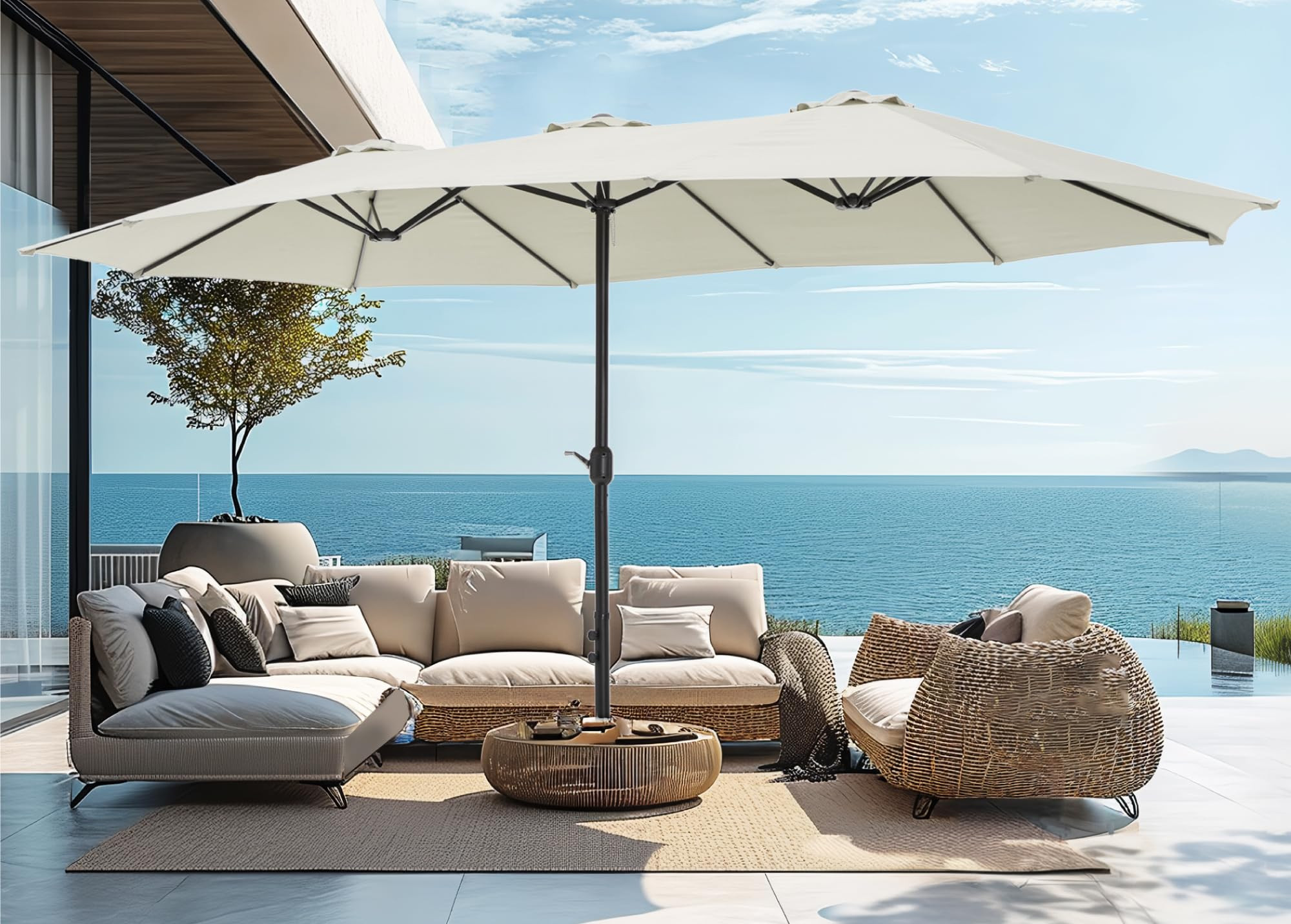 PHI VILLA 15ft Large Patio Umbrellas with Base Included, Outdoor Double-Sided Rectangle Market Um... | Amazon (US)